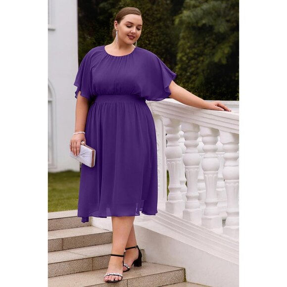 Plus Size Chiffon Dress Women Flounce Sleeves Empire Waist A Line Summer - Picture 6 of 7
